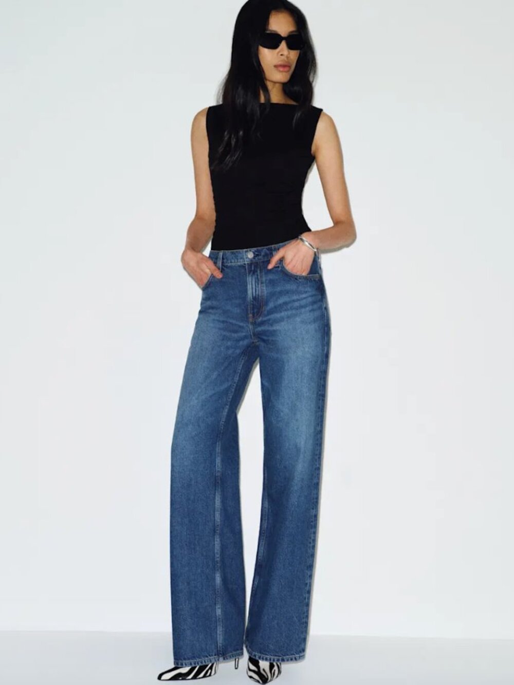 Reformation Reisa Adjustable Waist Baggy Jeans Blue - Size 28